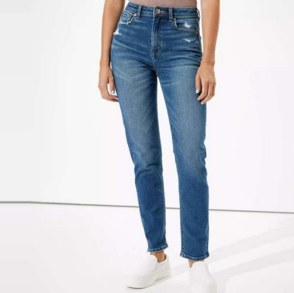 American Eagle Outfitters Denim - AMERICAN EAGLE Mom Jeans Distressed Medium Wash
